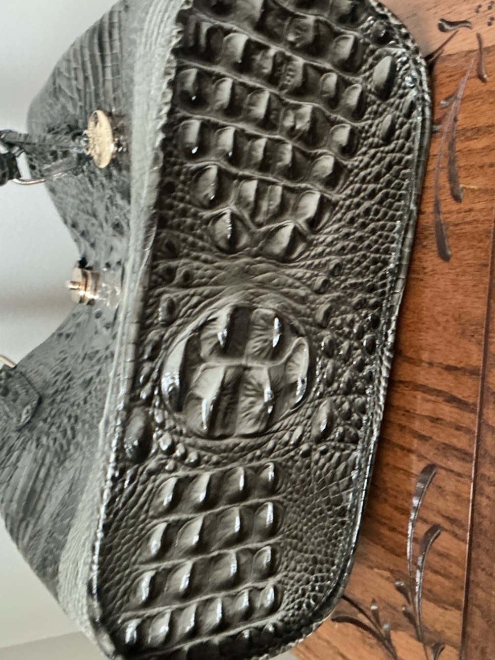 Brahmin Hunter Green Croc-Embossed Melbourne Bucket Bag, Gold Accents, dust bag - Picture 5 of 10